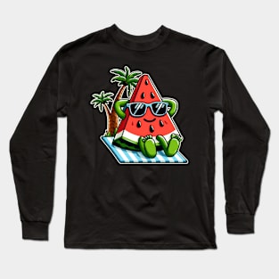 Watermelon Summer Melon With Sunglasses Long Sleeve T-Shirt